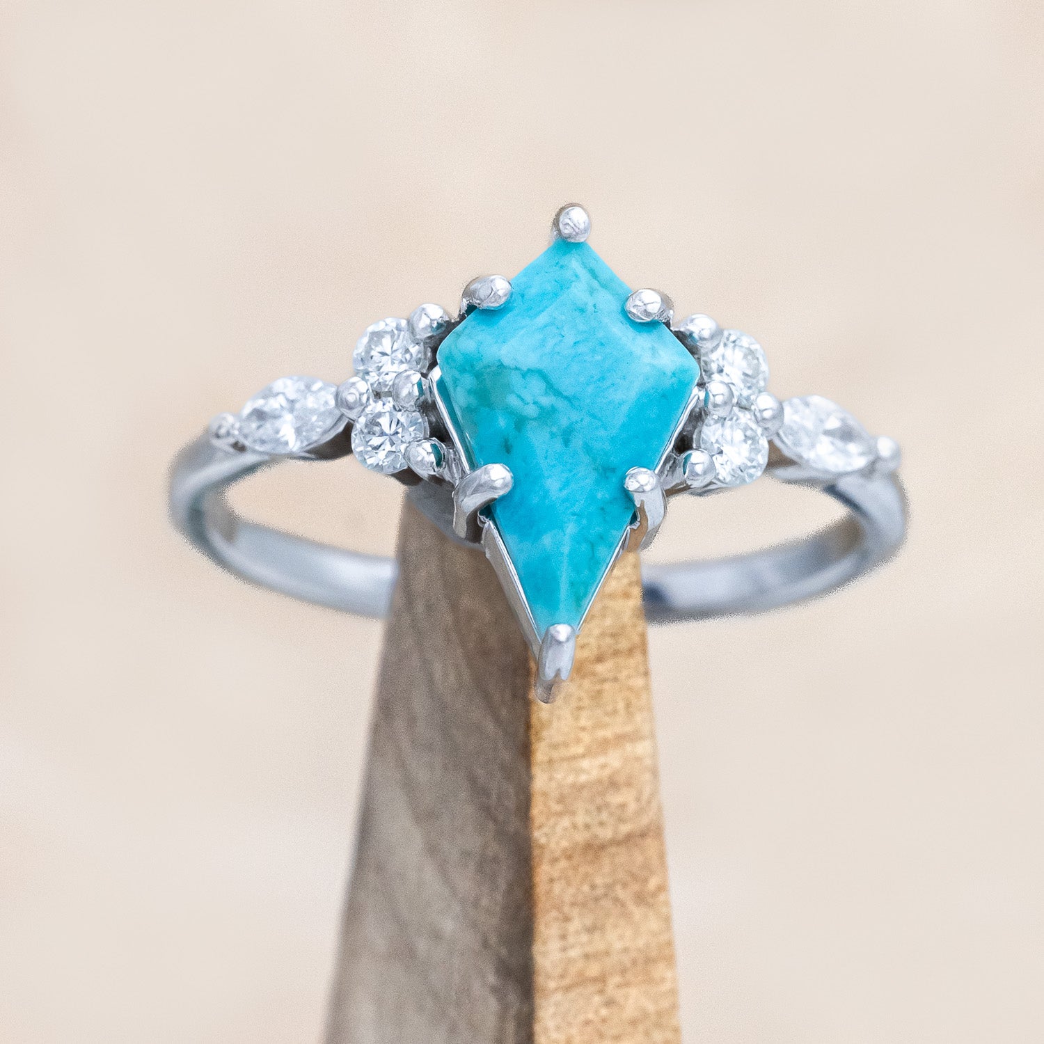 "Sage" - kite-cut stabilized turquoise women's engagement ring with diamond accents