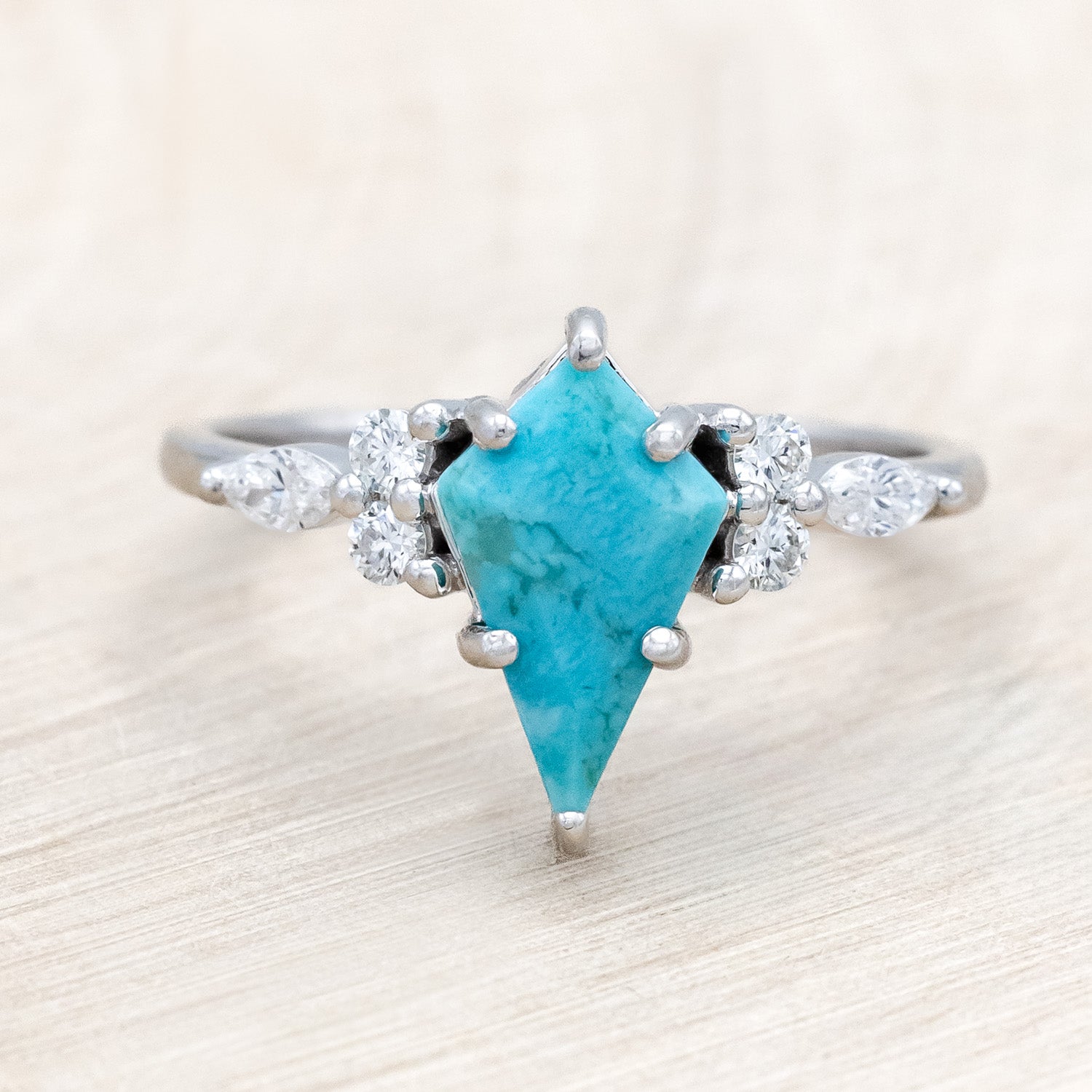 "Sage" - kite-cut stabilized turquoise women's engagement ring with diamond accents