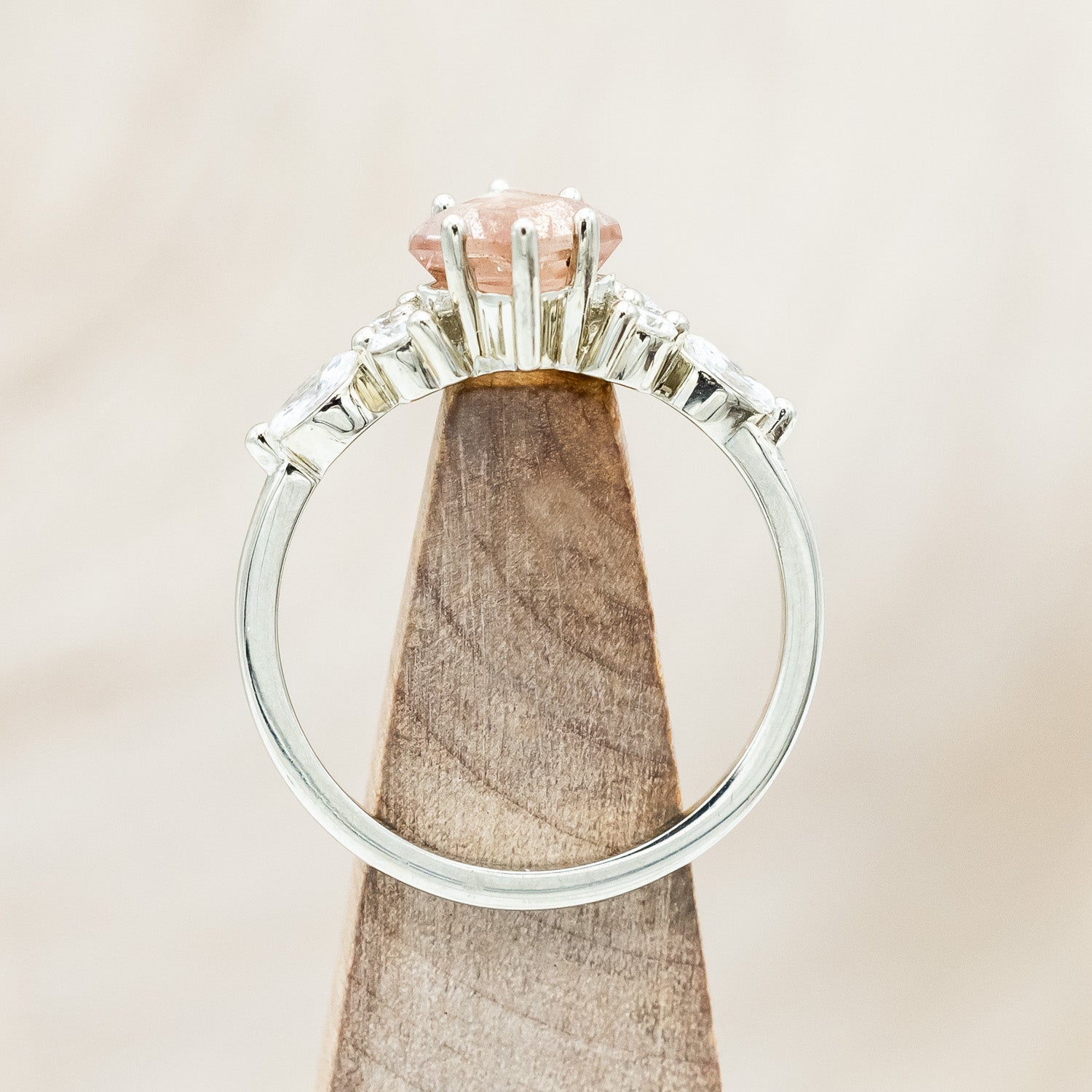 ONE-OF-A-KIND - "SAGE" - KITE CUT OREGON SUNSTONE ENGAGEMENT RING WITH DIAMOND ACCENTS & TRACER-Staghead Designs