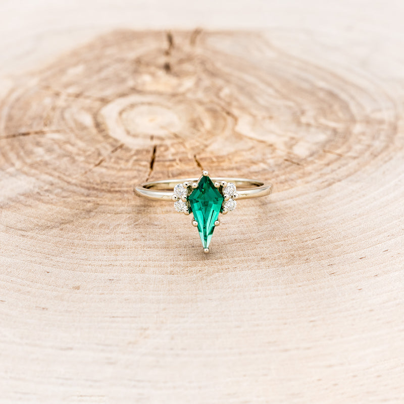 "BLERINA" - KITE CUT LAB-GROWN EMERALD ENGAGEMENT RING WITH DIAMOND ACCENTS - 4