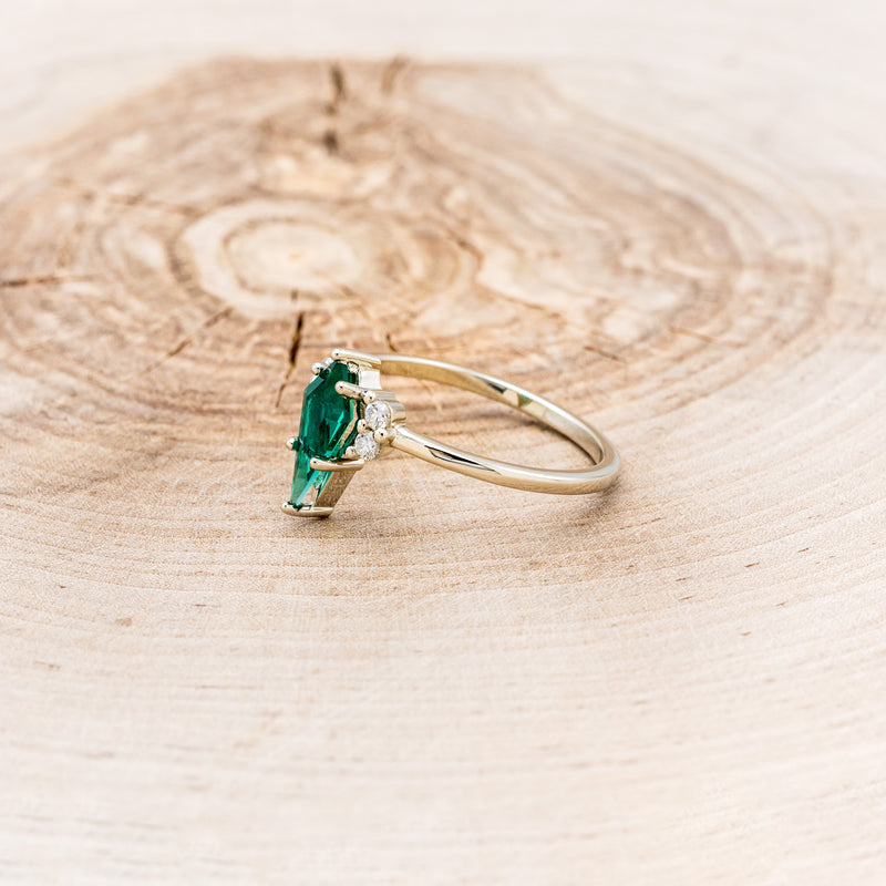 "BLERINA" - KITE CUT LAB-GROWN EMERALD ENGAGEMENT RING WITH DIAMOND ACCENTS - 3