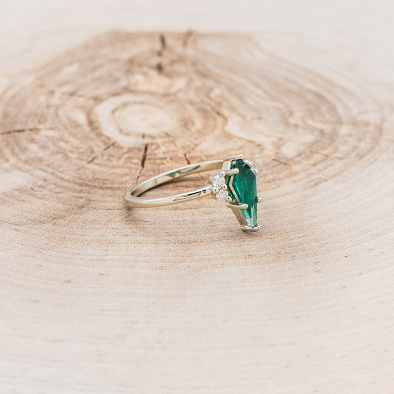 "BLERINA" - KITE CUT LAB-GROWN EMERALD ENGAGEMENT RING WITH DIAMOND ACCENTS - 2