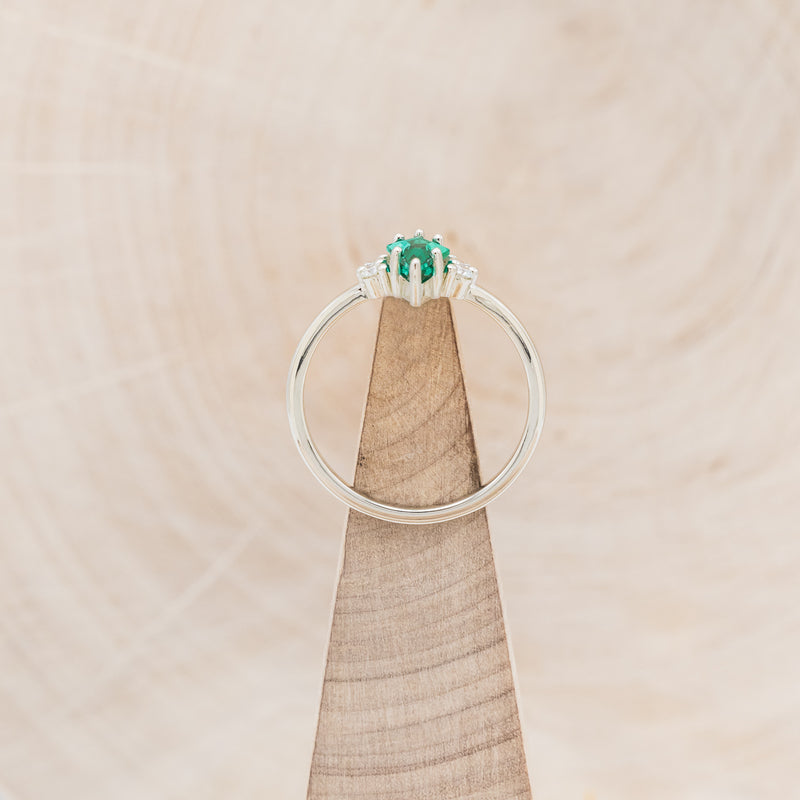 "BLERINA" - KITE CUT LAB-GROWN EMERALD ENGAGEMENT RING WITH DIAMOND ACCENTS - 6
