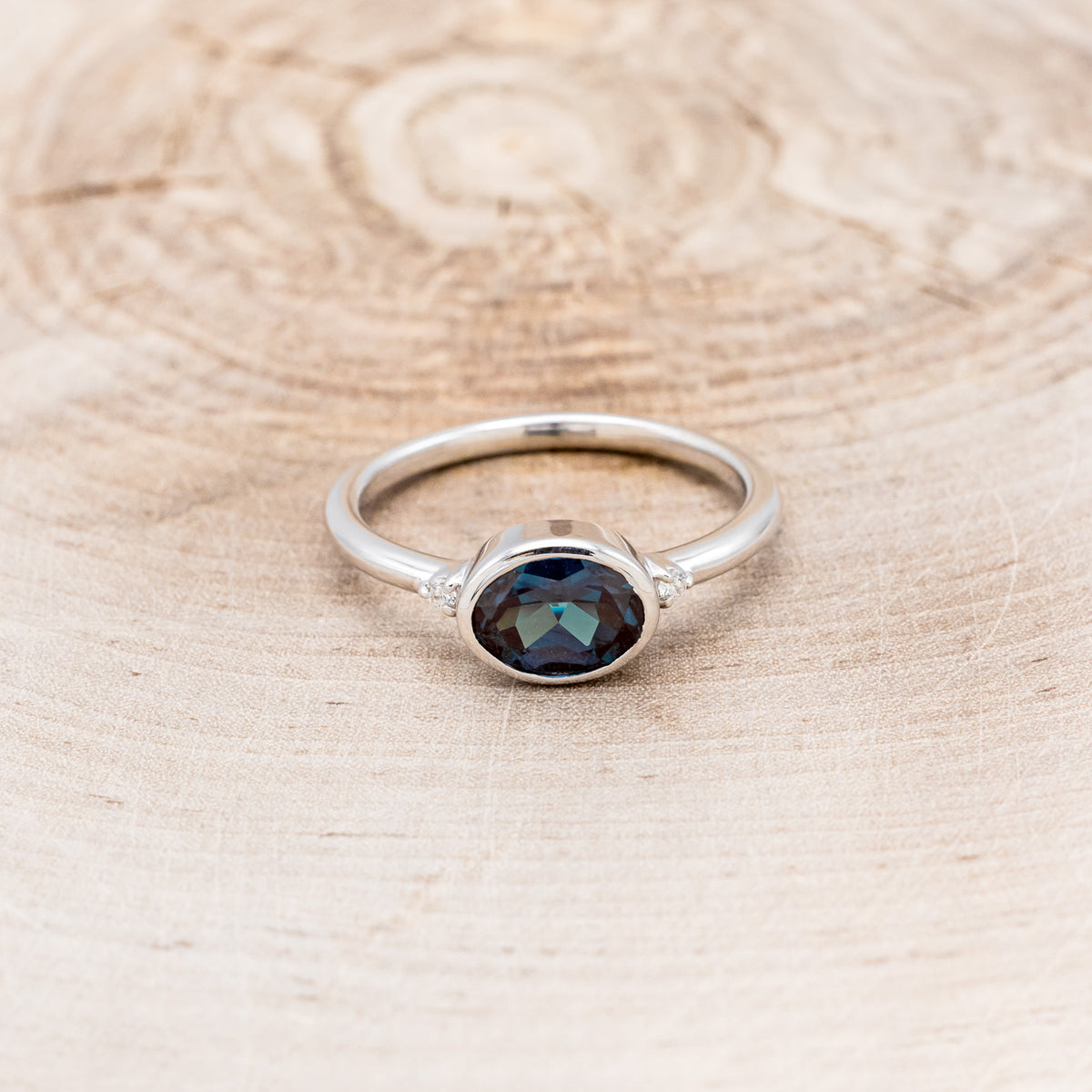 "SASI" - OVAL LAB-GROWN ALEXANDRITE ENGAGEMENT RING WITH DIAMOND ACCENTS-4
