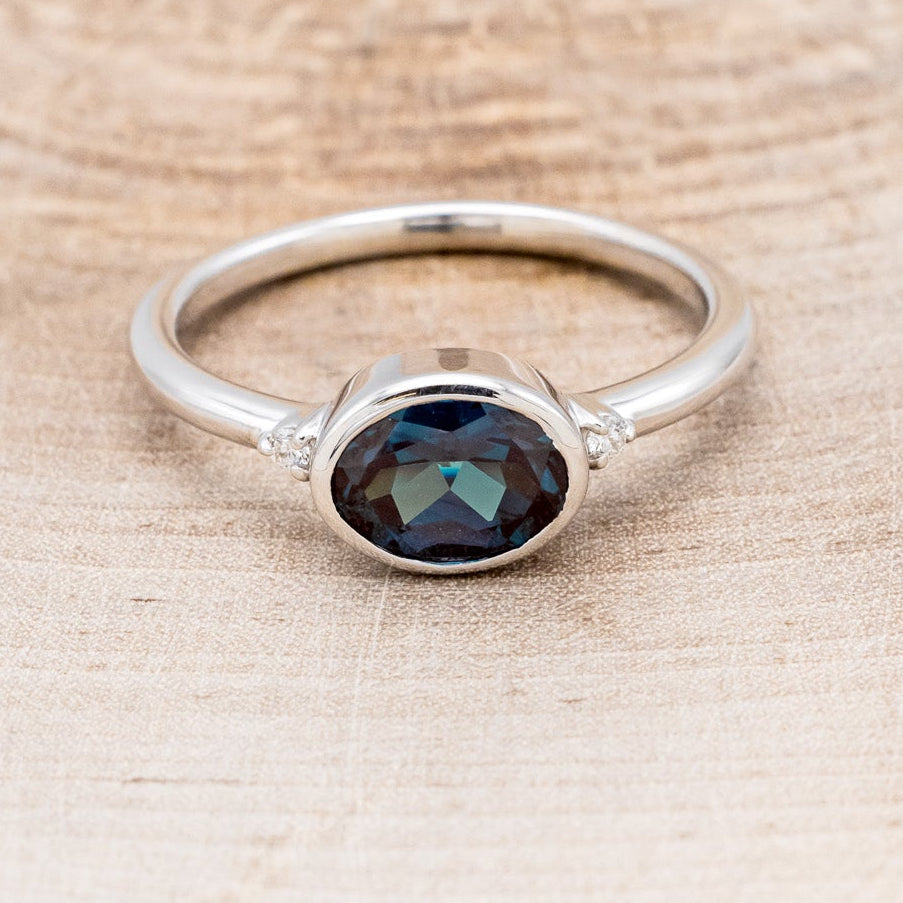 "SASI" - OVAL LAB-GROWN ALEXANDRITE ENGAGEMENT RING WITH DIAMOND ACCENTS-4