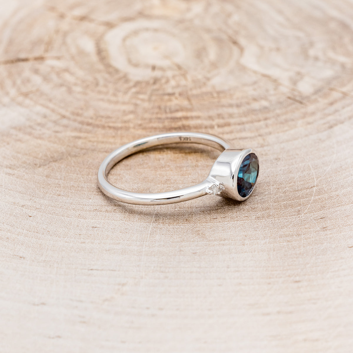 "SASI" - OVAL LAB-GROWN ALEXANDRITE ENGAGEMENT RING WITH DIAMOND ACCENTS-2