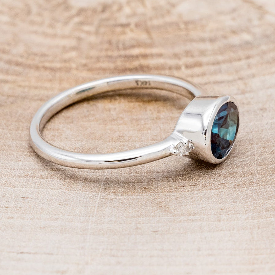 "SASI" - OVAL LAB-GROWN ALEXANDRITE ENGAGEMENT RING WITH DIAMOND ACCENTS-2