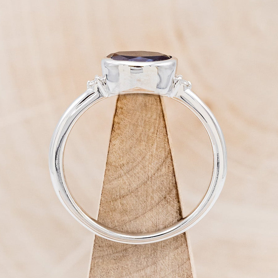 "SASI" - OVAL LAB-GROWN ALEXANDRITE ENGAGEMENT RING WITH DIAMOND ACCENTS-6