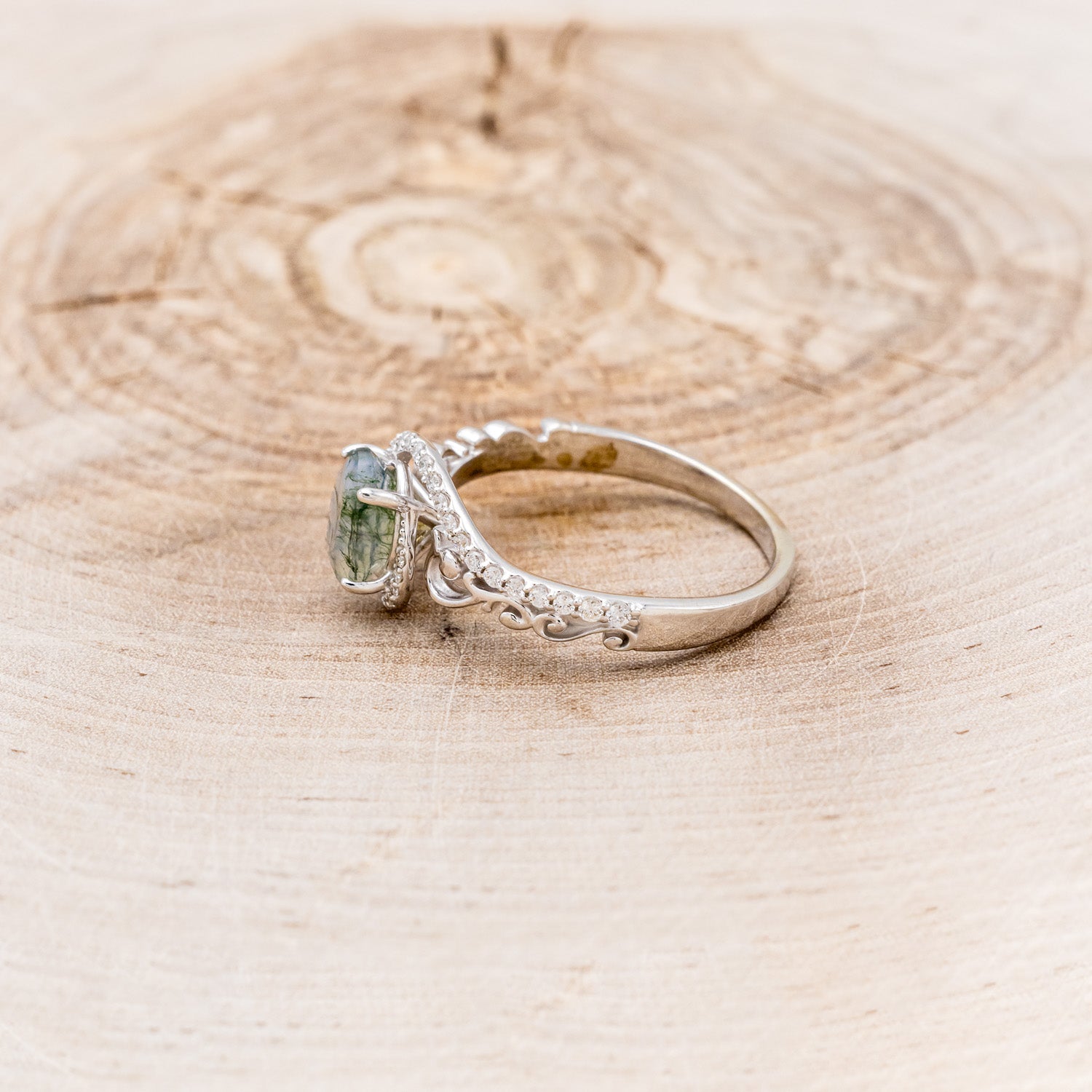 "SCARLET" - OVAL-SHAPED MOSS AGATE ENGAGEMENT RING WITH DIAMOND ACCENTS-3