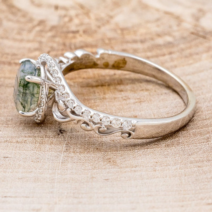 "SCARLET" - OVAL-SHAPED MOSS AGATE ENGAGEMENT RING WITH DIAMOND ACCENTS-3