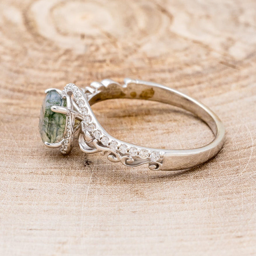 "SCARLET" - OVAL-SHAPED MOSS AGATE ENGAGEMENT RING WITH DIAMOND ACCENTS-3