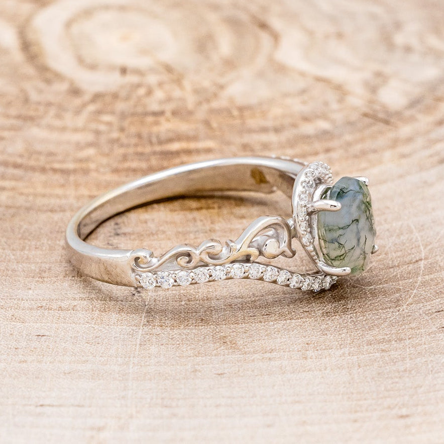 "SCARLET" - OVAL-SHAPED MOSS AGATE ENGAGEMENT RING WITH DIAMOND ACCENTS-2