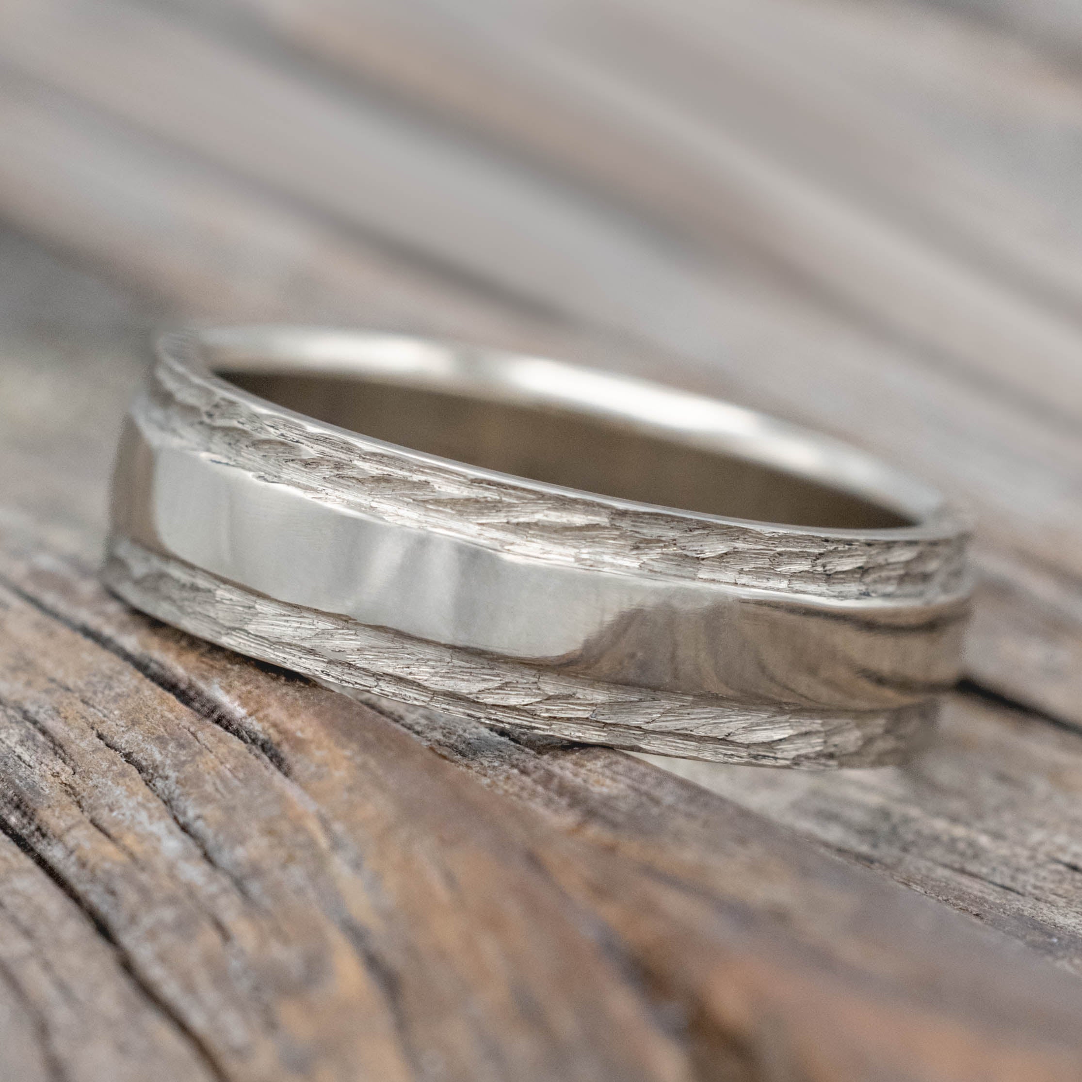 "SEDONA" - RAISED CENTER & HAMMERED EDGES WEDDING RING-Staghead Designs