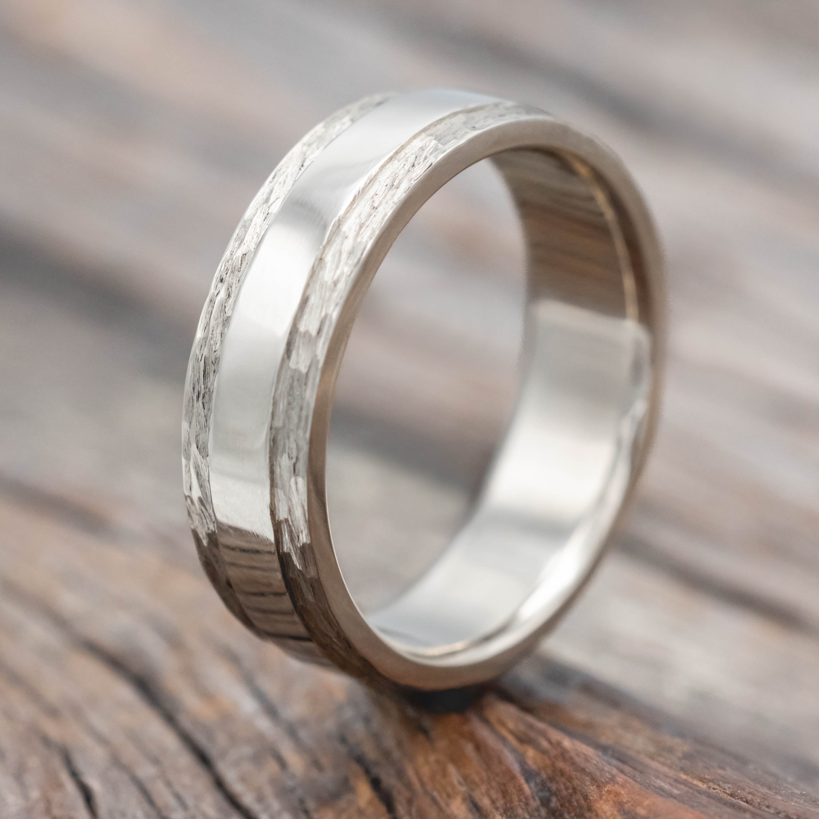 "SEDONA" - RAISED CENTER & HAMMERED EDGES WEDDING RING-Staghead Designs