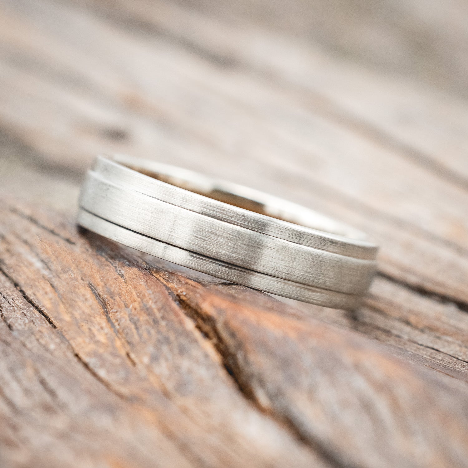 "SEDONA" - WHISKEY BARREL LINED WEDDING RING WITH A BRUSHED FINISH-Staghead Designs