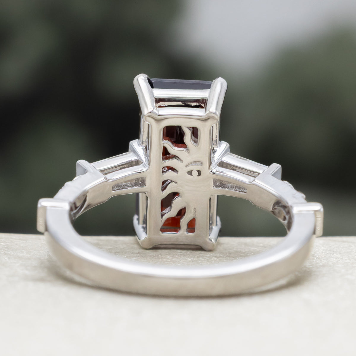 "Selena" - Emerald Cut Mozambique Garnet Engagement Ring With Diamond Accents