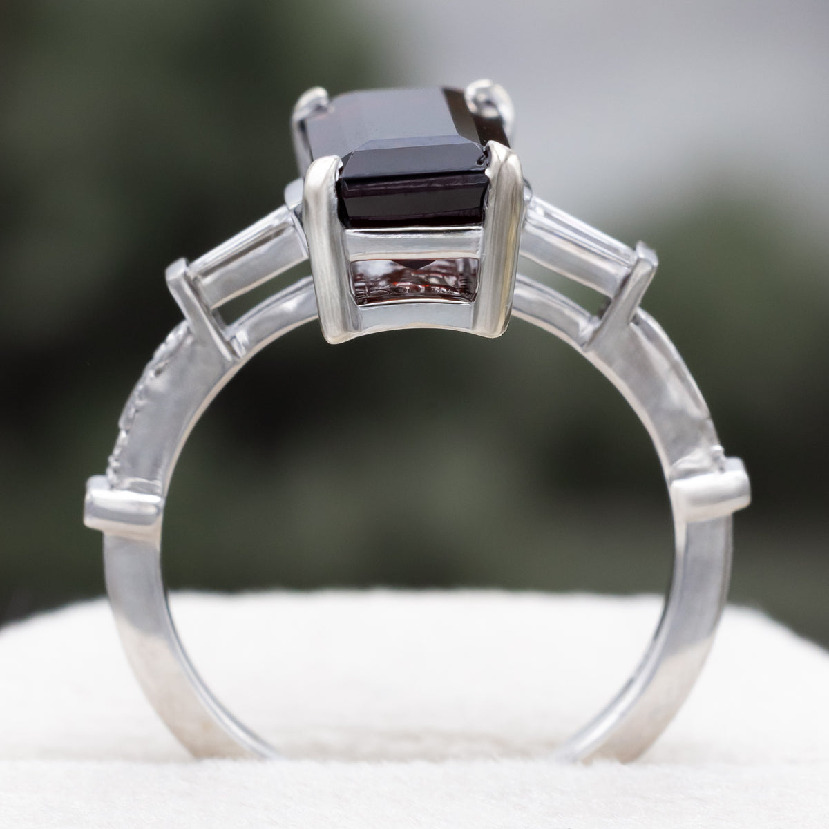 "Selena" - Emerald Cut Mozambique Garnet Engagement Ring With Diamond Accents