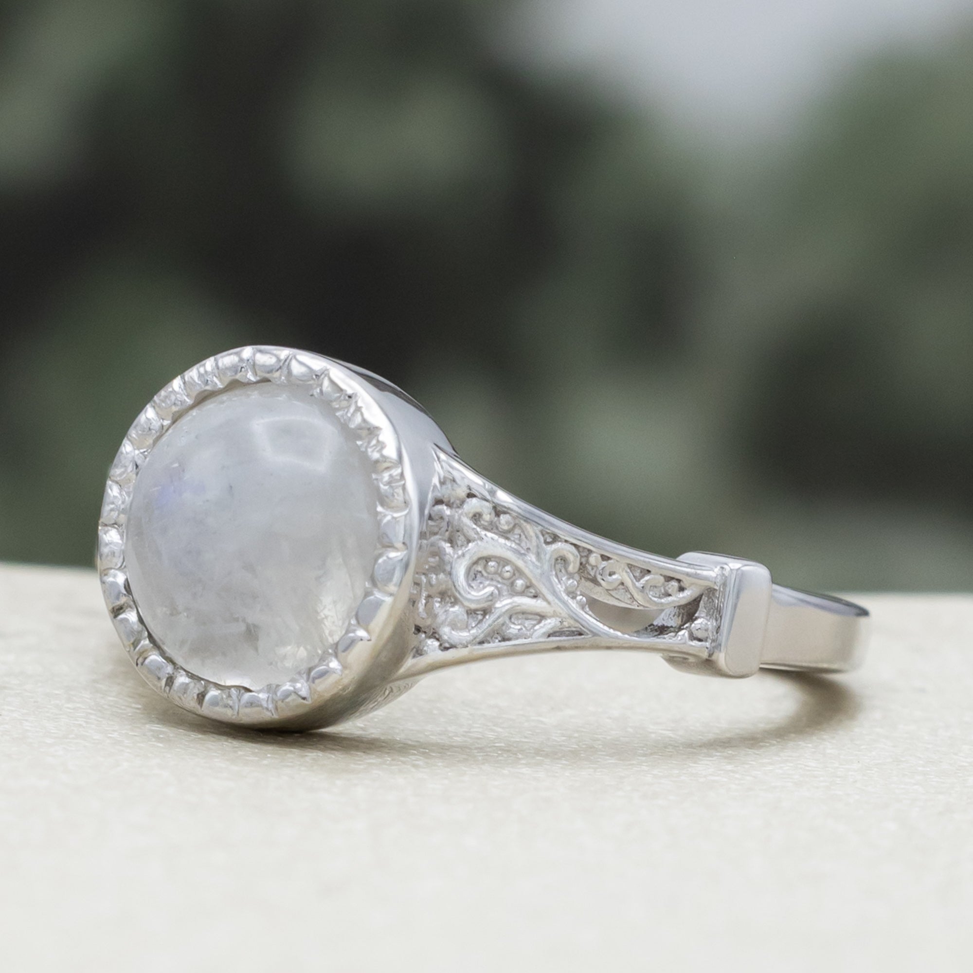 "Selene" - Bezel-Set Moonstone Engagement Ring