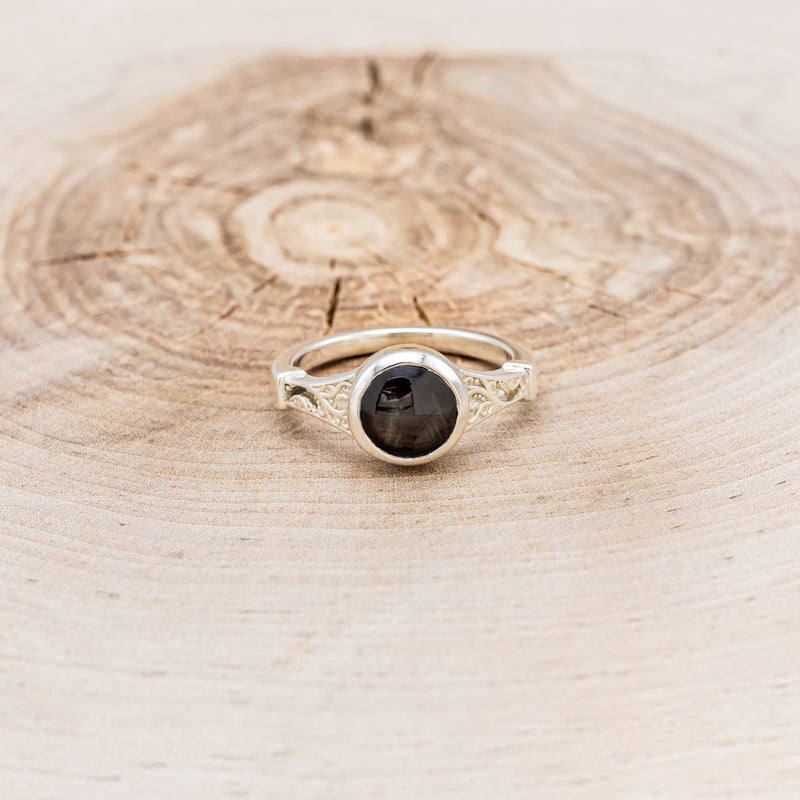 "SELENE" - ROUND CUT BLACK STAR SAPPHIRE ENGAGEMENT RING