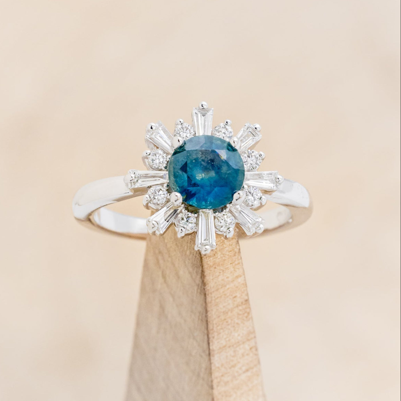 "SEREN" - ROUND CUT MONTANA SAPPHIRE ENGAGEMENT RING WITH DIAMOND HALO-14