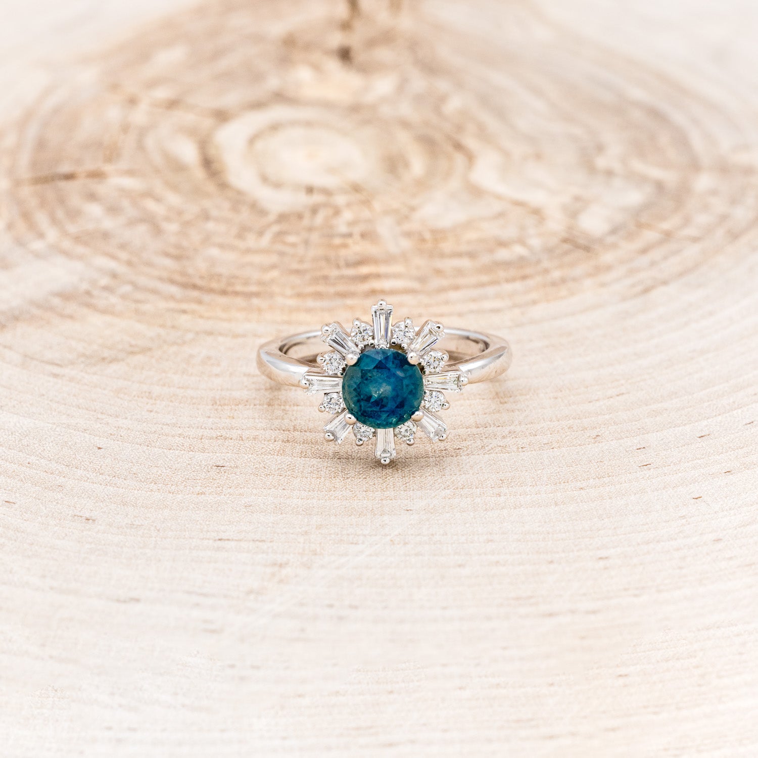"SEREN" - ROUND CUT MONTANA SAPPHIRE ENGAGEMENT RING WITH DIAMOND HALO-17