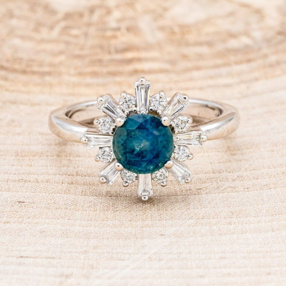 "SEREN" - ROUND CUT MONTANA SAPPHIRE ENGAGEMENT RING WITH DIAMOND HALO-17