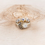 "SIDRA" - TOI ET MOI ROUND MOONSTONE ENGAGEMENT RING WITH A CRESCENT MOON SALT & PEPPER DIAMOND ACCENT & TRACER