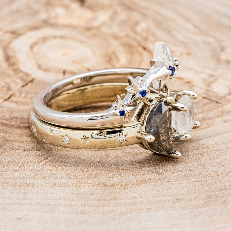 "SIDRA" - TOI ET MOI ROUND MOONSTONE ENGAGEMENT RING WITH A CRESCENT MOON SALT & PEPPER DIAMOND ACCENT & TRACER-2