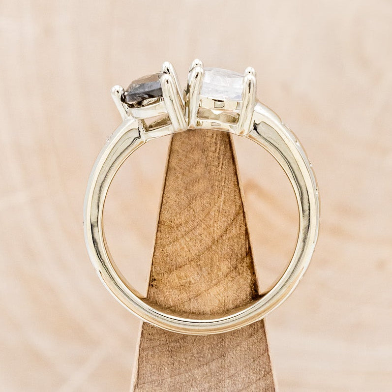 "SIDRA" - TOI ET MOI ROUND MOONSTONE ENGAGEMENT RING WITH A CRESCENT MOON SALT & PEPPER DIAMOND ACCENT & TRACER-12