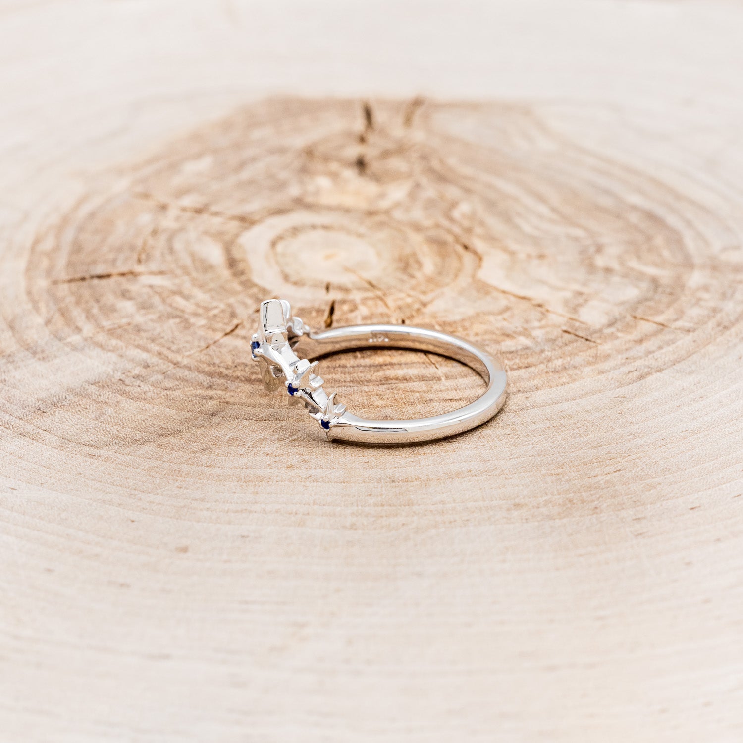 "SIDRA" - TOI ET MOI ROUND MOONSTONE ENGAGEMENT RING WITH A CRESCENT MOON SALT & PEPPER DIAMOND ACCENT & TRACER-15