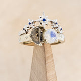 "SIDRA" - TOI ET MOI ROUND MOONSTONE ENGAGEMENT RING WITH A CRESCENT MOON SALT & PEPPER DIAMOND ACCENT & TRACER