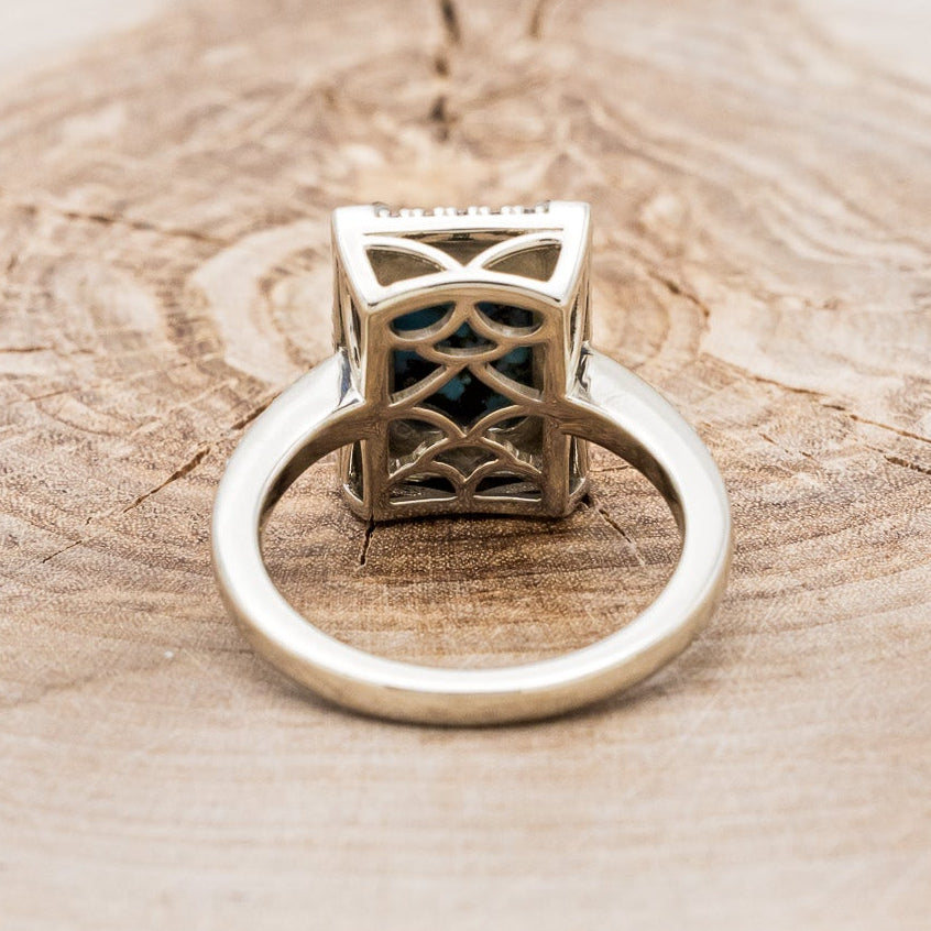 "SIENNA" - EMERALD CUT TURQUOISE ENGAGEMENT RING WITH DIAMOND HALO & ACCENTS-11