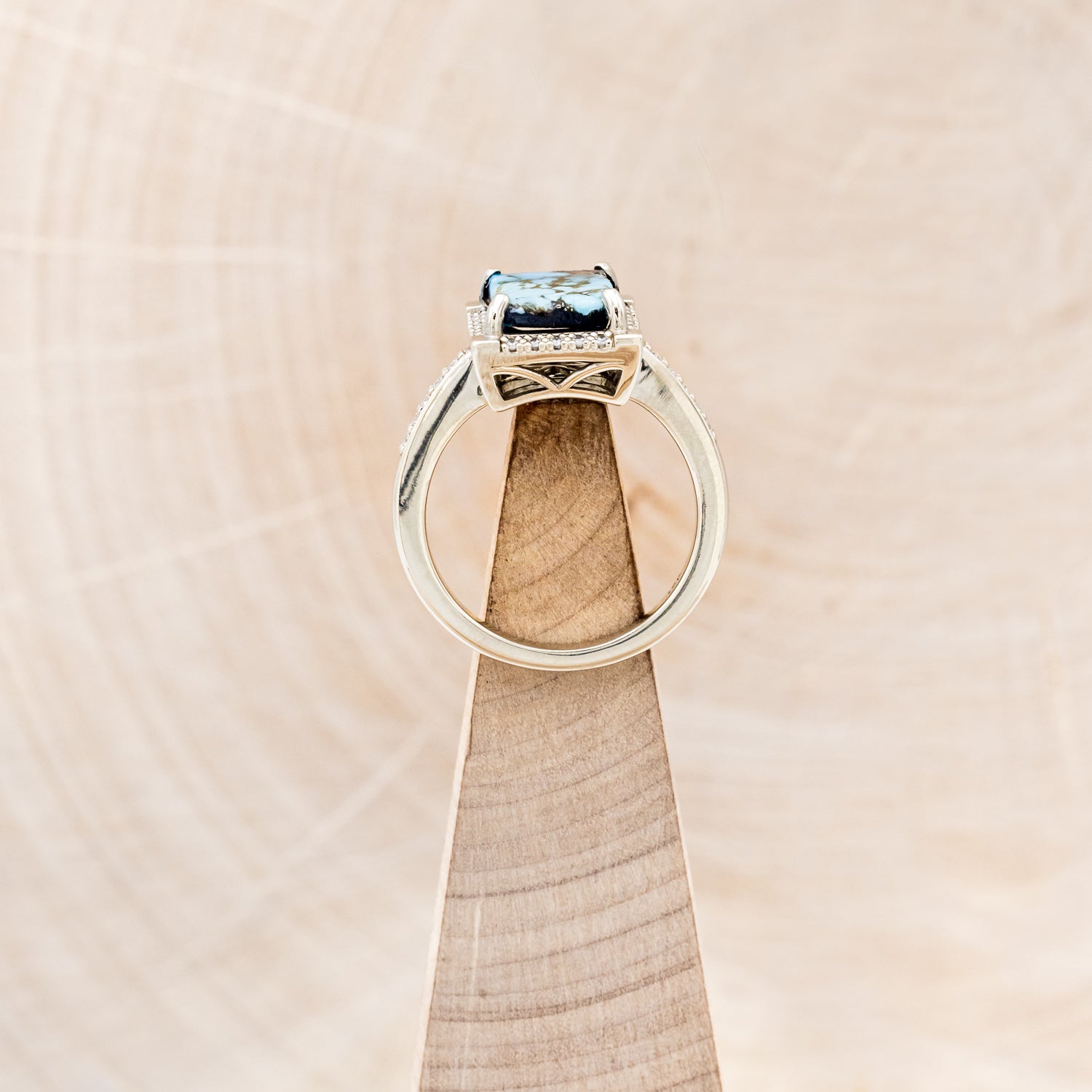 "SIENNA" - EMERALD CUT TURQUOISE ENGAGEMENT RING WITH DIAMOND HALO & ACCENTS-12