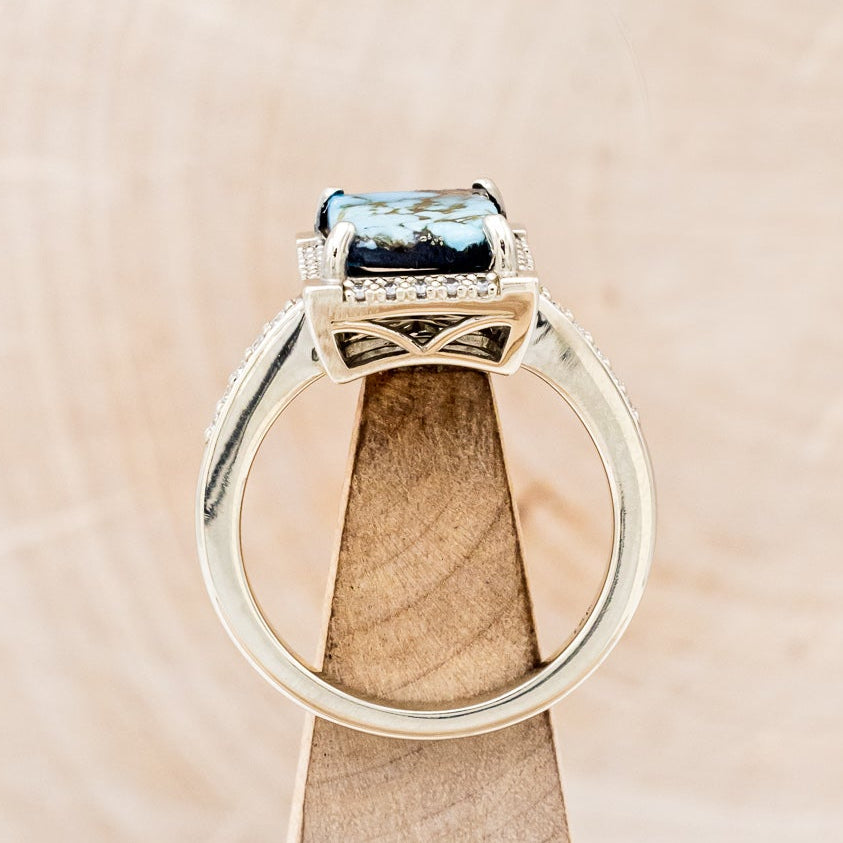 "SIENNA" - EMERALD CUT TURQUOISE ENGAGEMENT RING WITH DIAMOND HALO & ACCENTS-12
