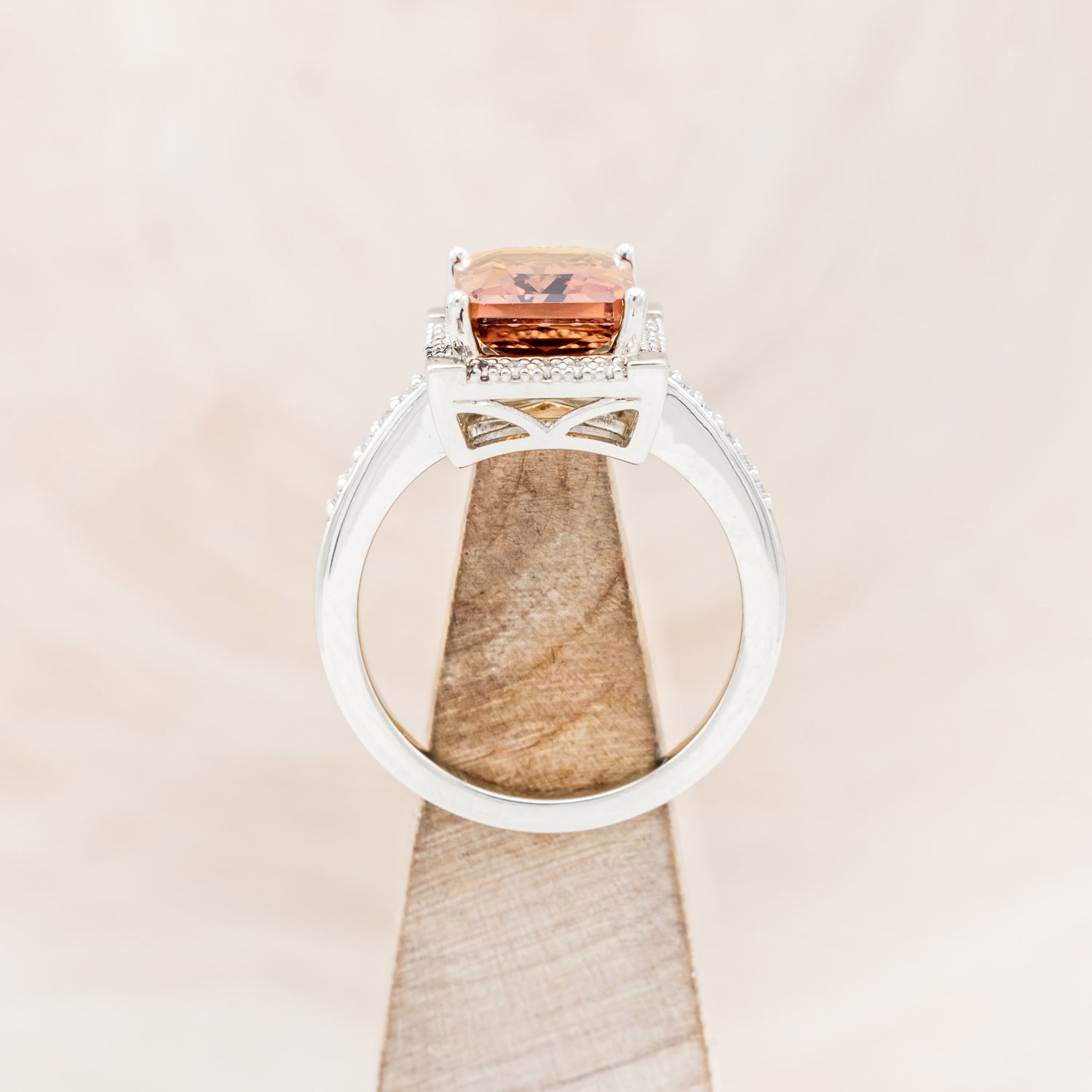 "SIENNA" - EMERALD CUT MADEIRA CITRINE ENGAGEMENT RING WITH DIAMOND HALO & ACCENTS-11