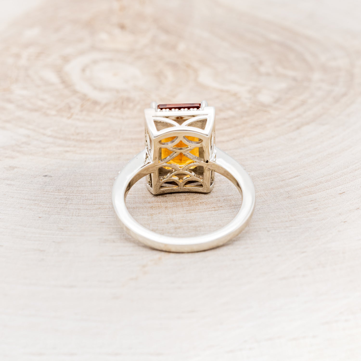 "SIENNA" - EMERALD CUT MADEIRA CITRINE ENGAGEMENT RING WITH DIAMOND HALO & ACCENTS-10