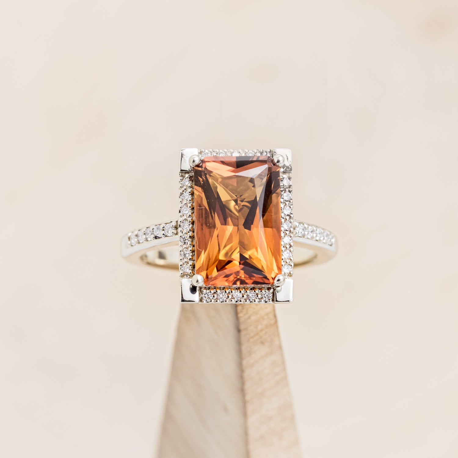 "SIENNA" - EMERALD CUT MADEIRA CITRINE ENGAGEMENT RING WITH DIAMOND HALO & ACCENTS-6