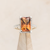 "SIENNA" - EMERALD CUT MADEIRA CITRINE ENGAGEMENT RING WITH DIAMOND HALO & ACCENTS