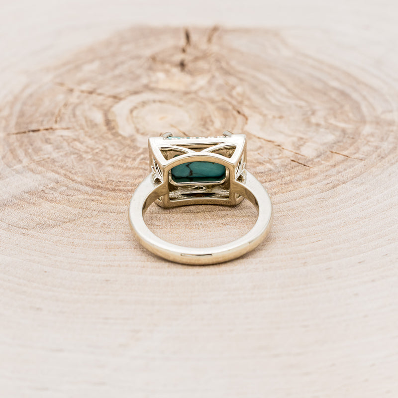 "SIENNA" - EMERALD CUT TURQUOISE ENGAGEMENT RING WITH DIAMOND HALO & ACCENTS