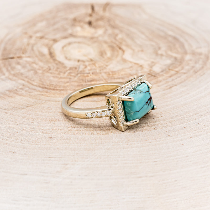 "SIENNA" - EMERALD CUT TURQUOISE ENGAGEMENT RING WITH DIAMOND HALO & ACCENTS-2