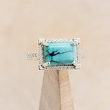 "SIENNA" - EMERALD CUT TURQUOISE ENGAGEMENT RING WITH DIAMOND HALO & ACCENTS-1