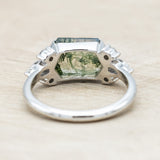 "SILVIA" - ELONGATED HEXAGON MOSS AGATE ENGAGEMENT RING WITH DIAMOND ACCENTS