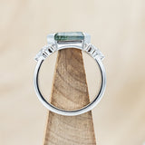 "SILVIA" - ELONGATED HEXAGON MOSS AGATE ENGAGEMENT RING WITH DIAMOND ACCENTS