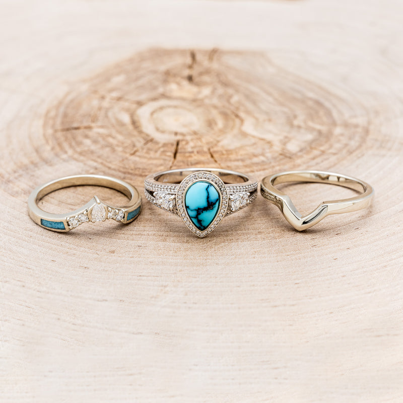 "SOFIA" - BRIDAL SUITE - PEAR SHAPED TURQUOISE ENGAGEMENT RING WITH DIAMOND HALO & TRACERS-31