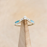 "SOFIA" - BRIDAL SUITE - PEAR SHAPED TURQUOISE ENGAGEMENT RING WITH DIAMOND HALO & TRACERS