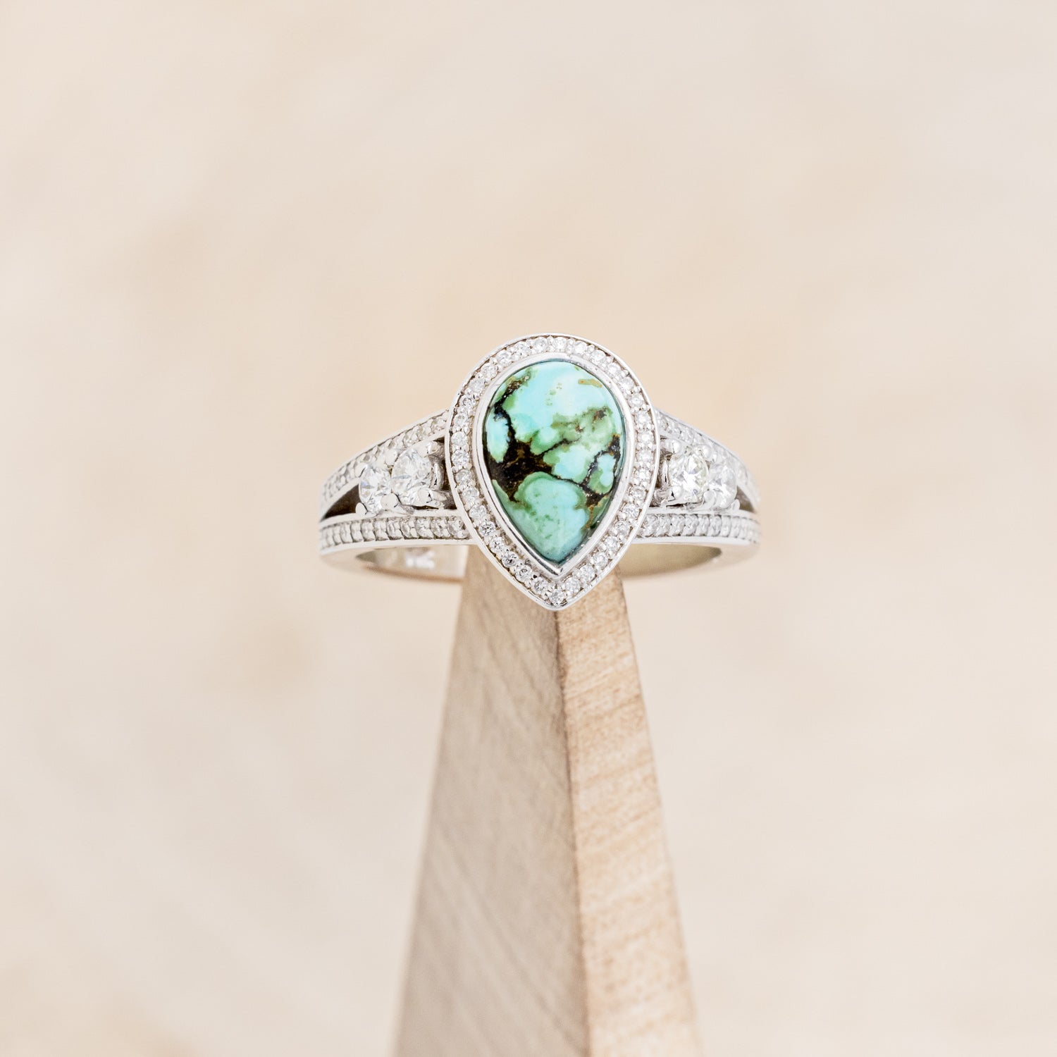"SOFIA" - PEAR-SHAPED TURQUOISE ENGAGEMENT RING WITH DIAMOND HALO & ACCENTS-13