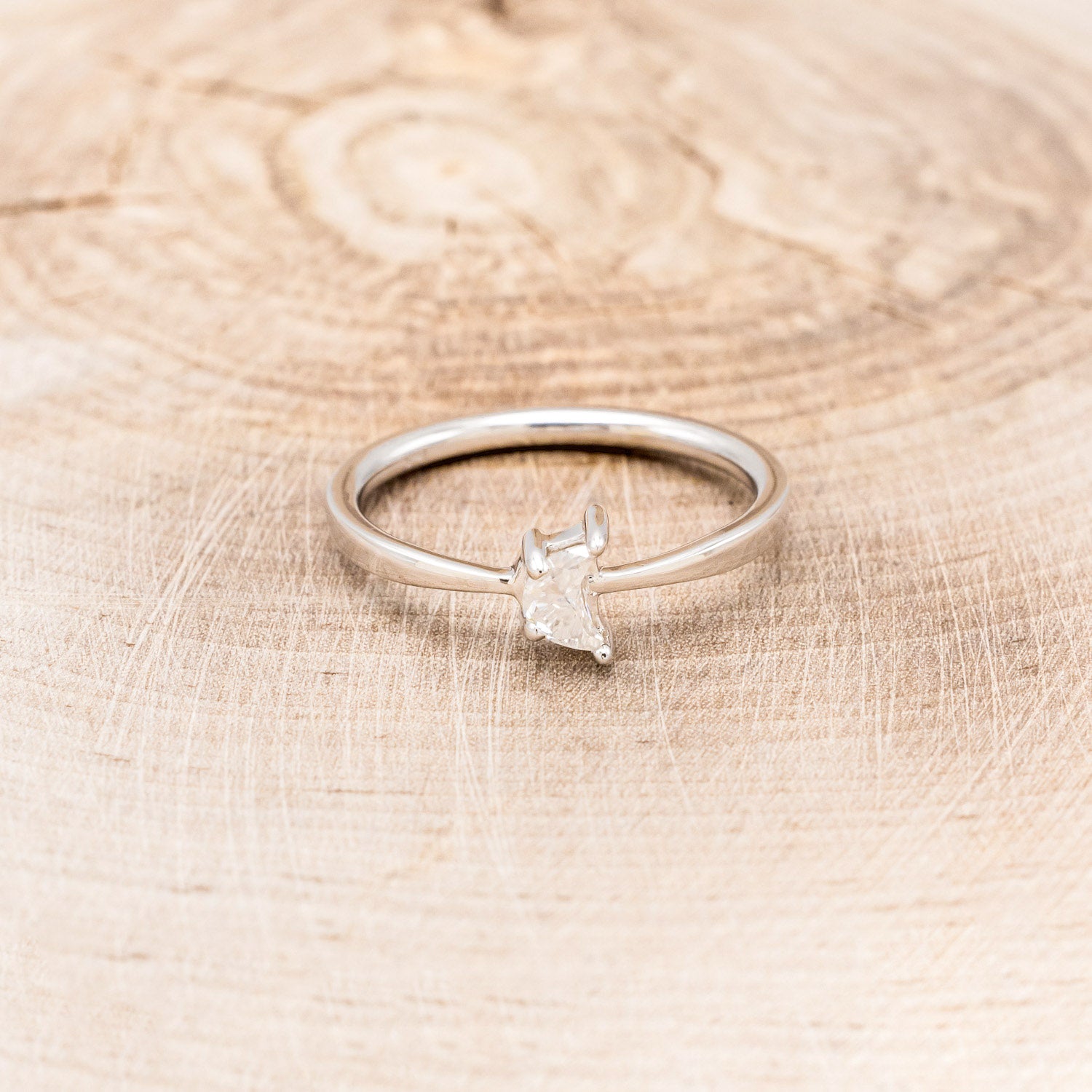 DAINTY SOLITAIRE ENGAGEMENT RING WITH A CRESCENT CUT MOISSANITE CENTER STONE-Staghead Designs
