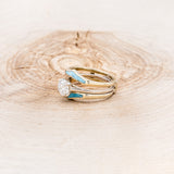 ROUND CUT MOISSANITE SOLITAIRE ENGAGEMENT RING WITH "ZUNI" TURQUOISE RING GUARD
