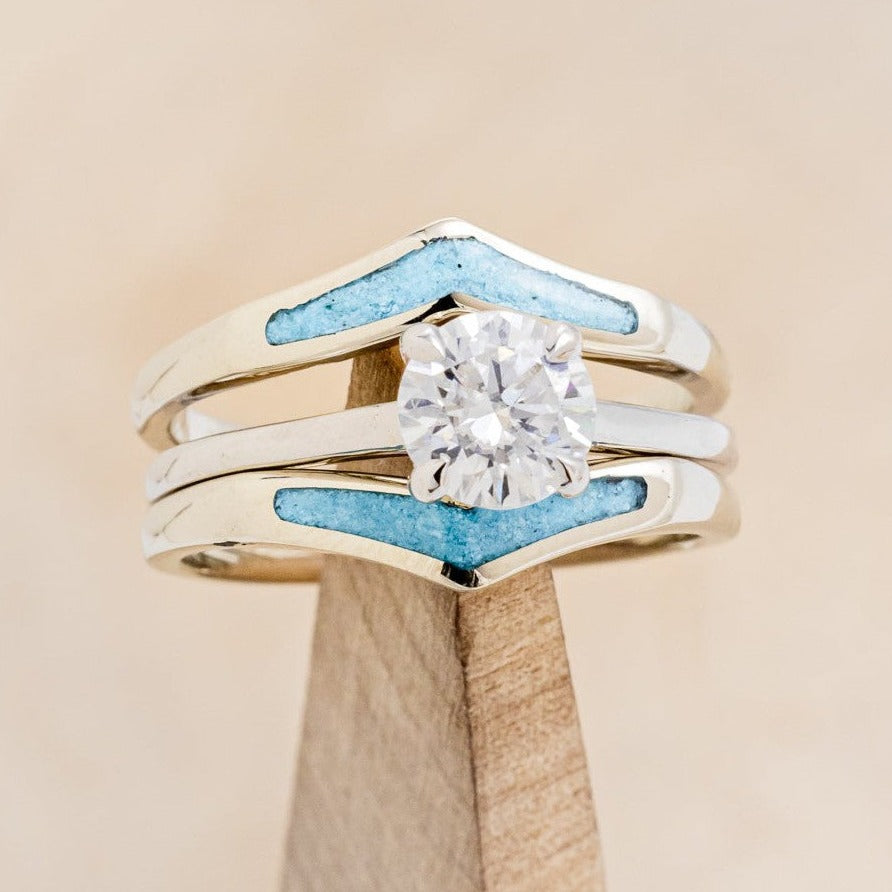 Solitaire Moissanite Engagement Ring w/ Turquoise Ring Guard