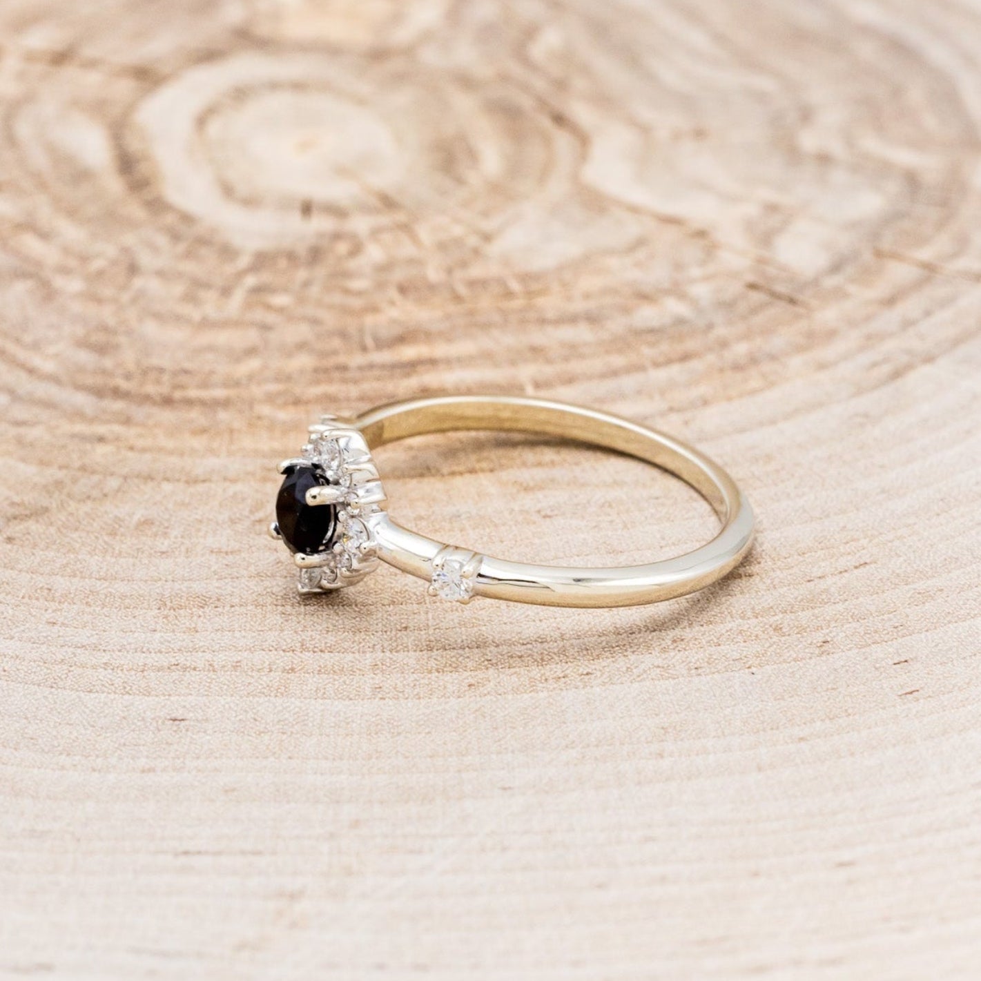 "STARLA" - ROUND CUT ONYX ENGAGEMENT RING WITH STARBURST DIAMOND HALO-3